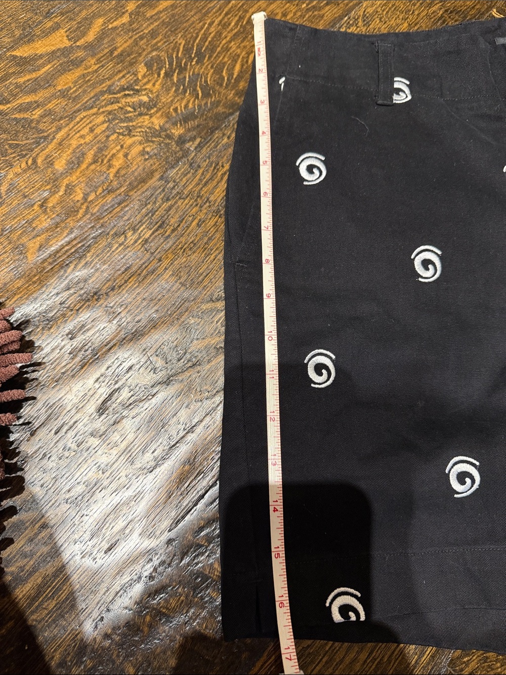 Men's Black Flat Front Shorts with White Spiral Print - Picture 8 of 8
